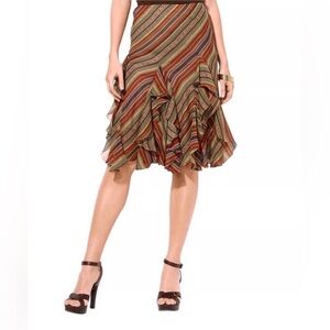 Ralph Lauren Chiffon Ruffle Skirt Sz XL Brown Red Stripe Boho Fairy Vintage Y2k